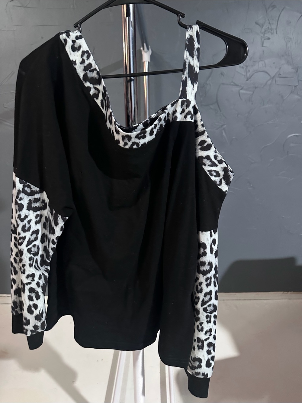 SHEIN Black Top with Black & White Leopard Trim